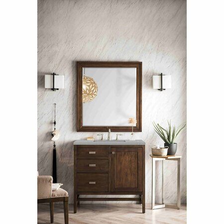 James Martin Vanities Addison 36in Single Vanity, Mid-Century Acacia w/ 3 CM Eternal Serena Quartz Top E444-V36-MCA-3ESR